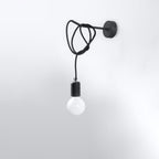 Applique Edison noire, platine murale en acier et câble déporté