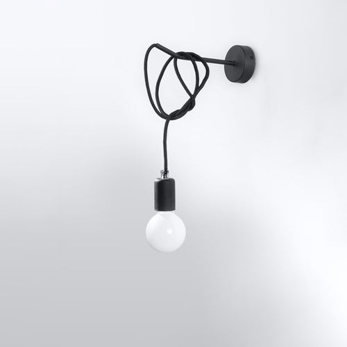 Applique Edison noire, platine murale en acier et câble déporté
