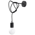 Applique Edison noire, câble textile drapé et ampoule E27 apparente
