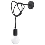 Applique Edison noire, câble textile drapé et ampoule E27 apparente