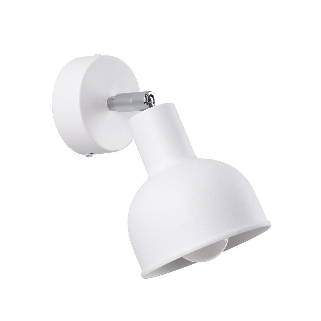 Applique Elba métal blanc E27, abat-jour cloche en acier blanc orientable sur rotule chromée, ampoule E27