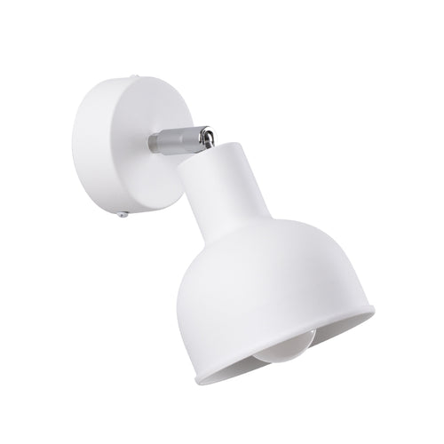 Applique Elba métal blanc E27, abat-jour cloche en acier blanc orientable sur rotule chromée, ampoule E27