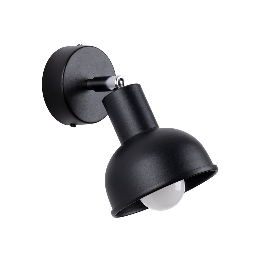 Applique Elba métal noir E27, abat-jour cloche en acier noir orientable sur rotule chromée, ampoule E27