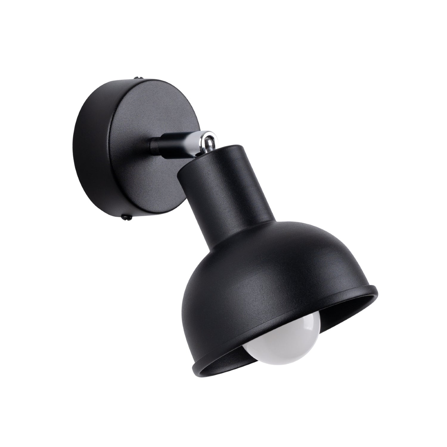 Applique Elba métal noir E27, abat-jour cloche en acier noir orientable sur rotule chromée, ampoule E27