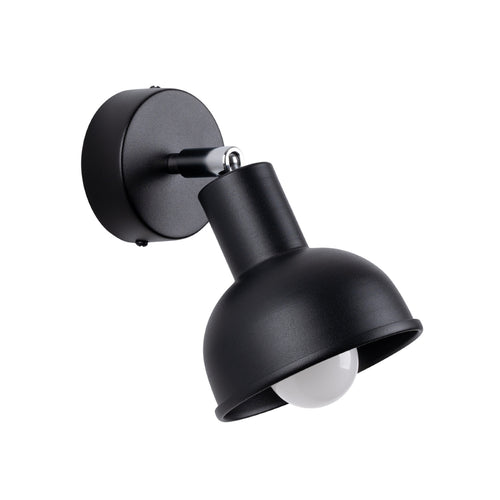 Applique Elba métal noir E27, abat-jour cloche en acier noir orientable sur rotule chromée, ampoule E27