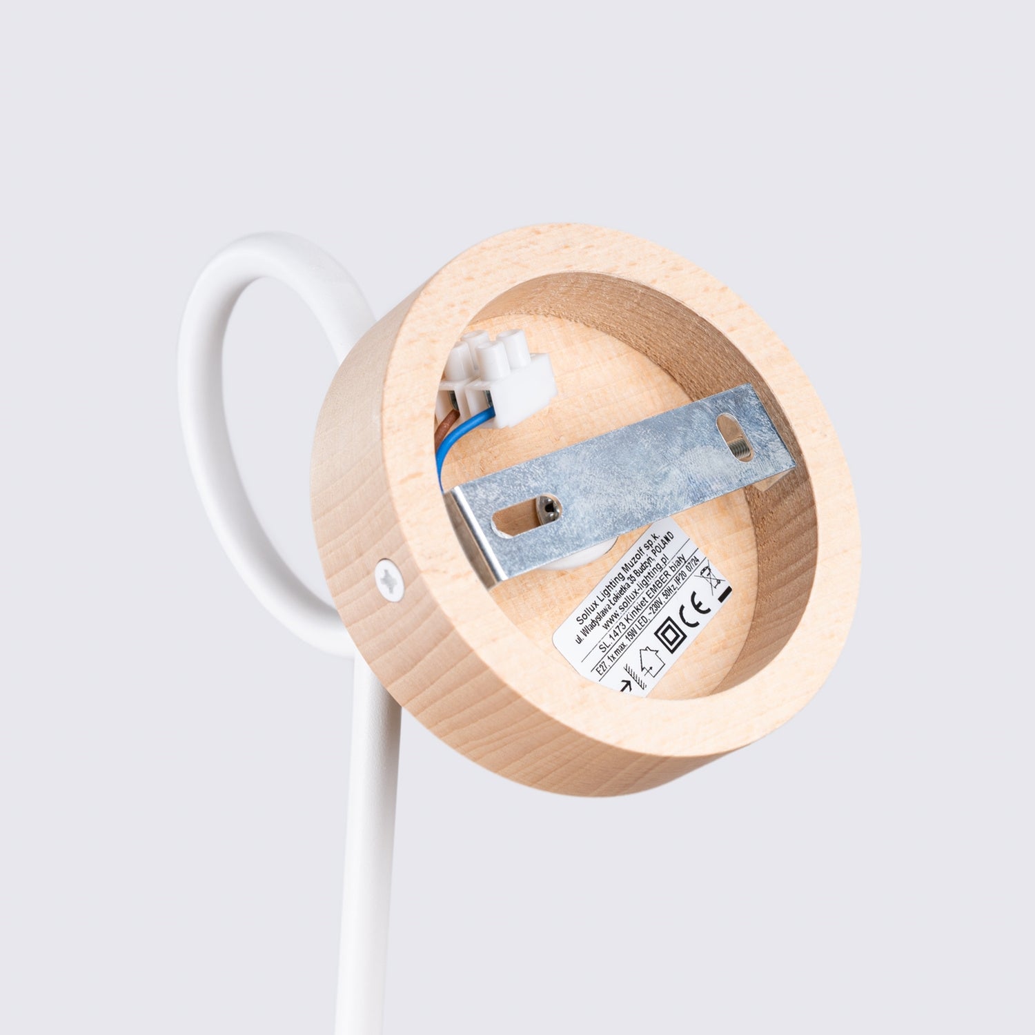 Applique Ember bois et métal blanche E27, détail