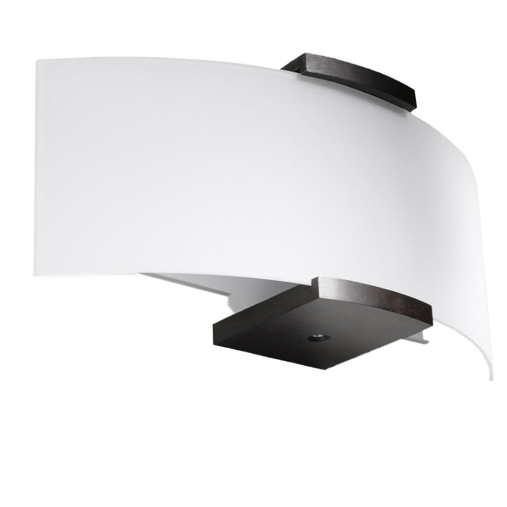 Applique Emilio, verre blanc bombé et supports en bois foncé