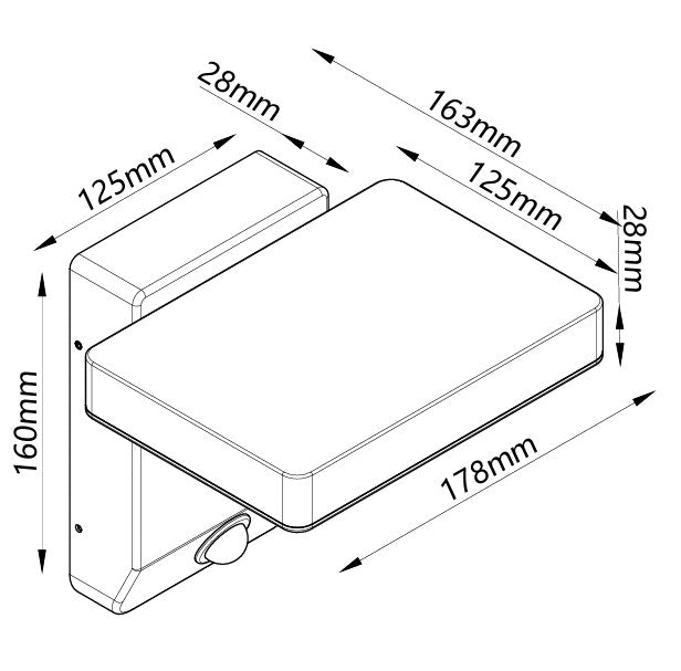 Dimensions Applique extérieure Ladis à détecteur noire