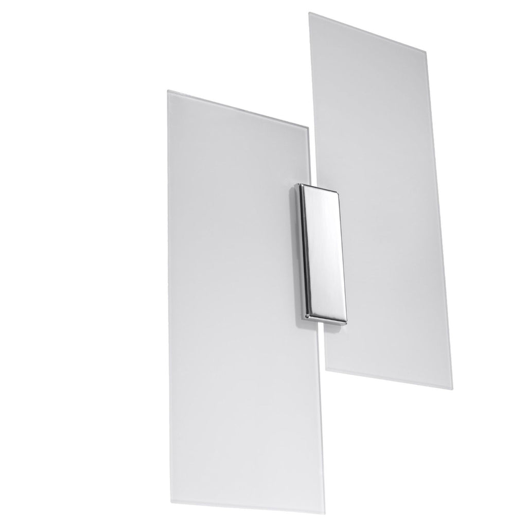 Applique Fabiano, panneaux de verre blanc décalés et acier chromé