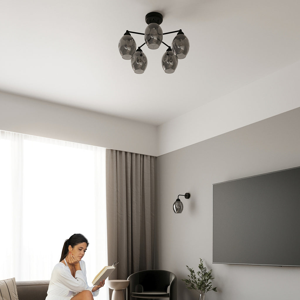 Applique Fillan verre fumé E27, ambiance contemporaine
