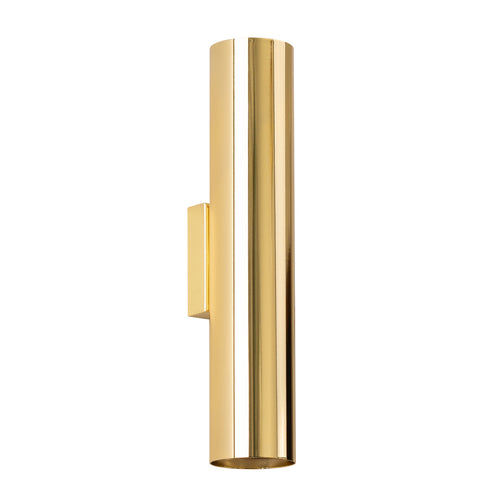 Applique Lagos métal doré poli GU10, tube vertical en acier doré poli brillant, lumière vers le haut et le bas