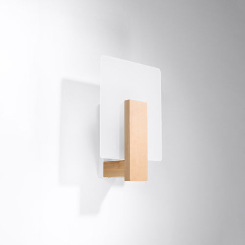 Applique Lappo bois naturel de trois quarts, bois et verre