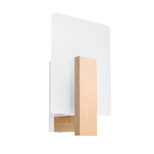 Applique Lappo bois naturel, plaque de verre opale et barre de bois