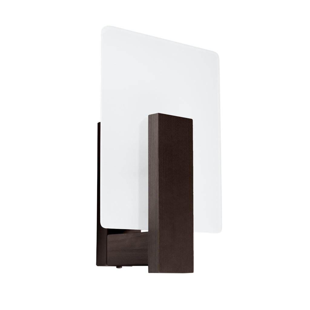 Applique Lappo bois wengé, plaque de verre opale et barre de bois
