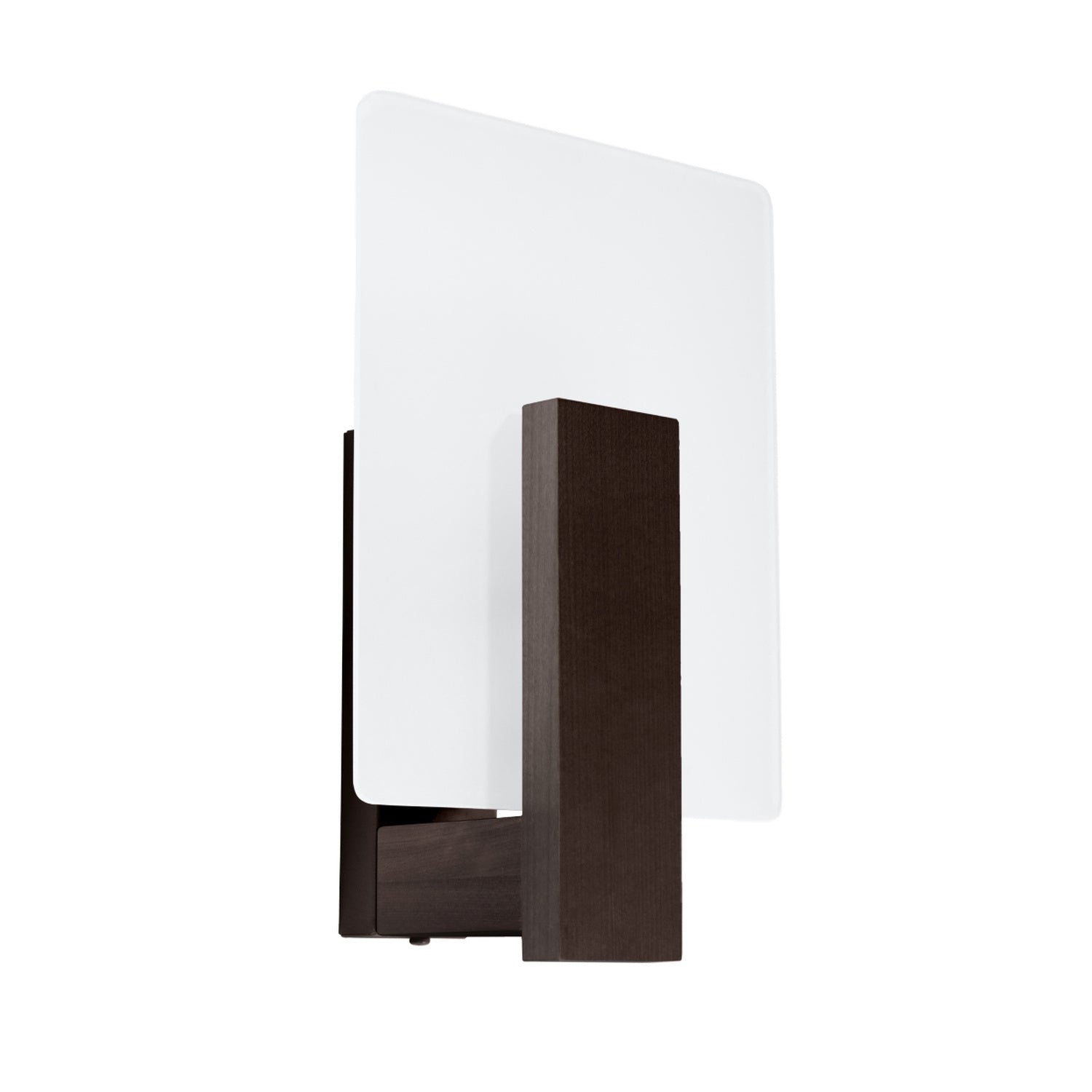 Applique Lappo bois wengé, plaque de verre opale et barre de bois