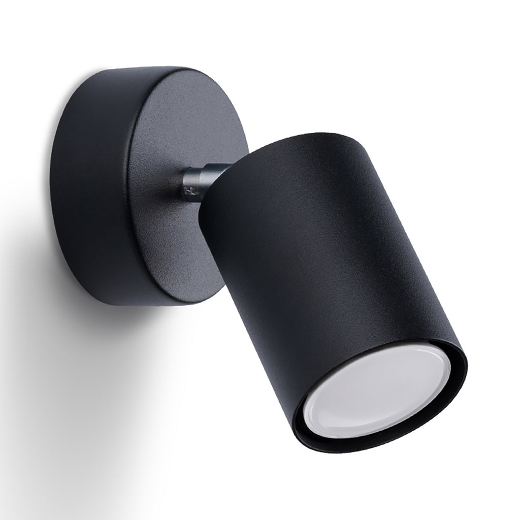 Applique Lemmi acier noir, spot cylindrique orientable GU10 sur base ronde