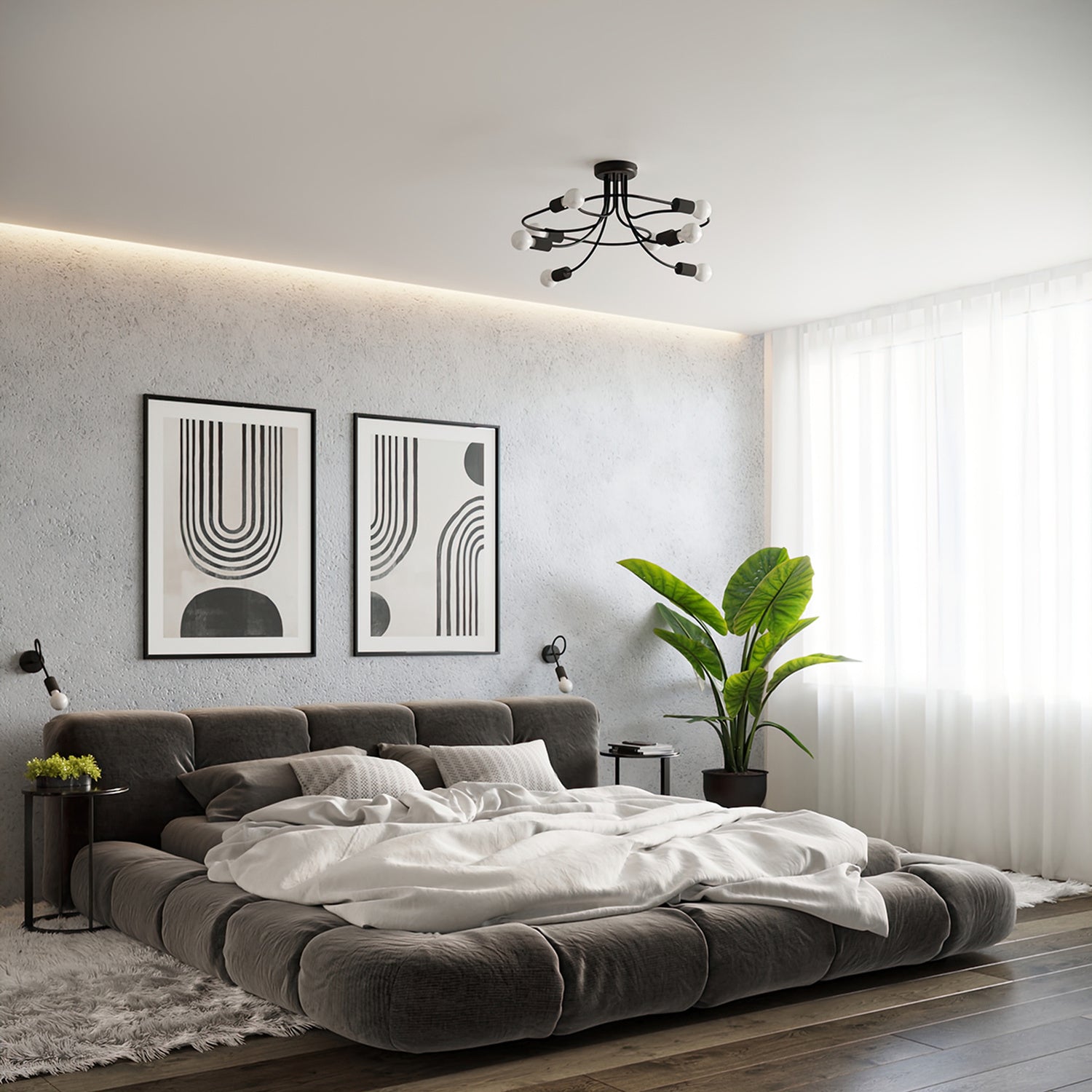 Applique Levar métal noire E27 en situation dans un intérieur