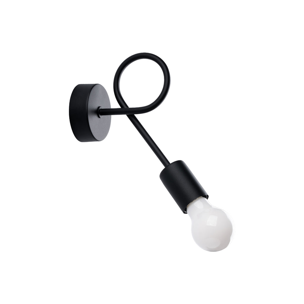 Applique Levar métal noire E27, bras d'acier bouclé et ampoule apparente