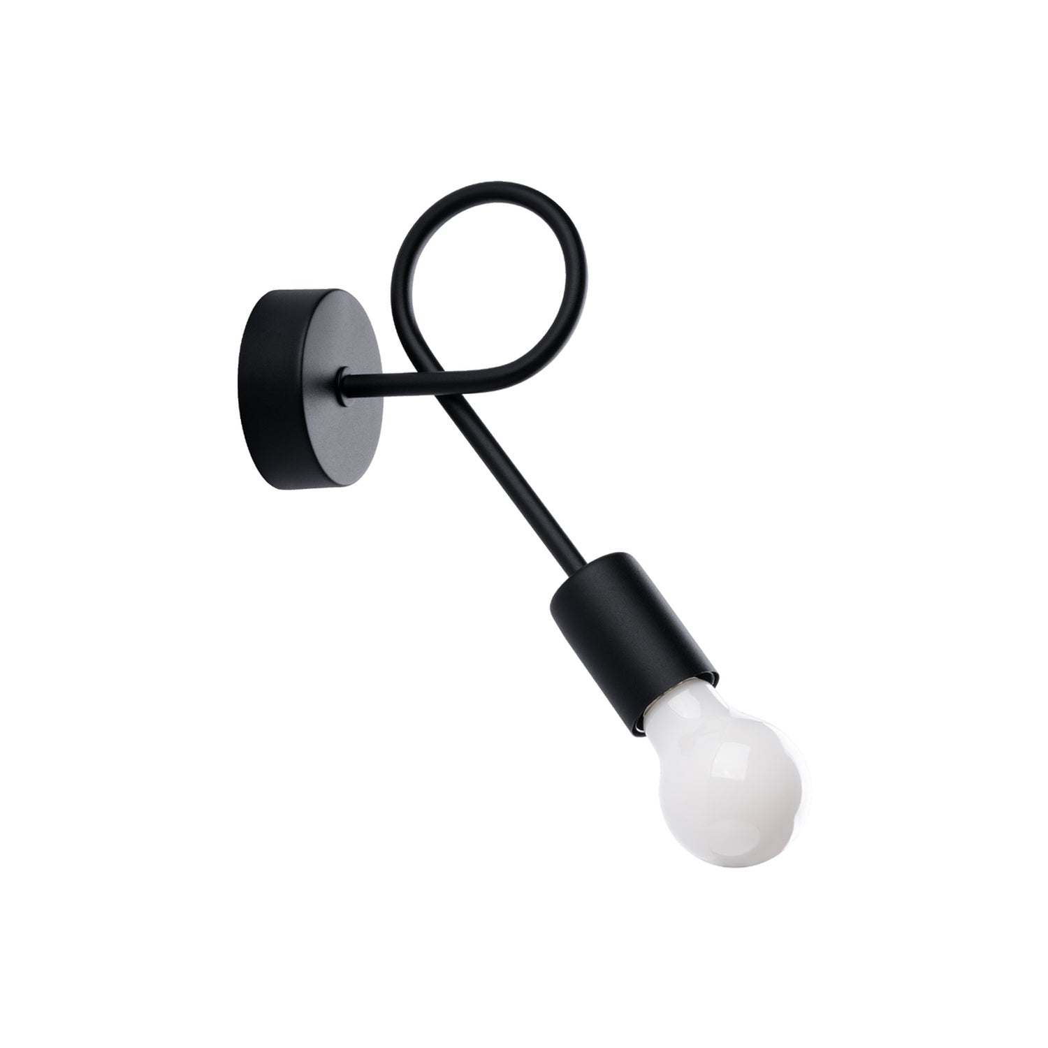 Applique Levar métal noire E27, bras d'acier bouclé et ampoule apparente