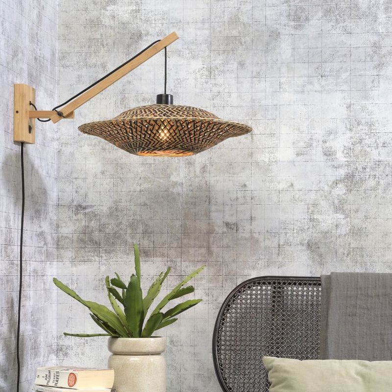 Dimensions Wandlamp leeslamp Bali bamboe naturel korte arm 44 cm E27