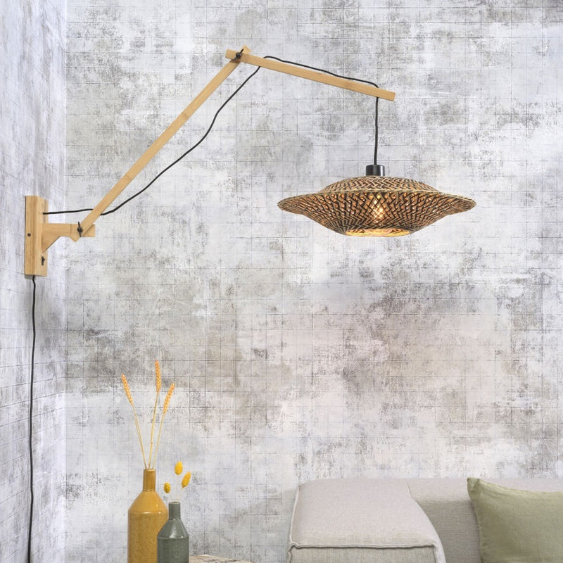 Dimensions Wandlamp leeslamp Bali naturel bamboe lange arm 60 cm E27