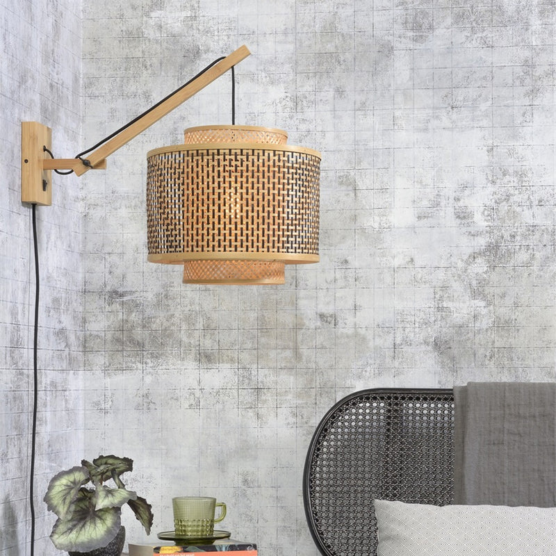 Dimensions Wandlamp leeslamp Bhutan naturel bamboe korte arm trommel 40 cm E27