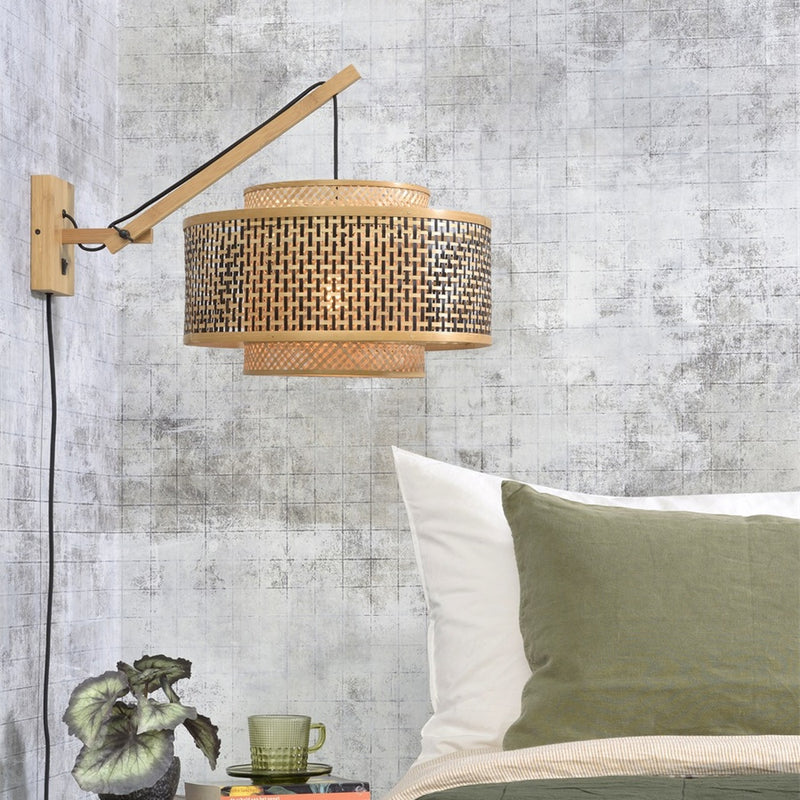 Dimensions Wandlamp leeslamp Bhutan bamboe natuurlijk korte arm trommel 50 cm E27