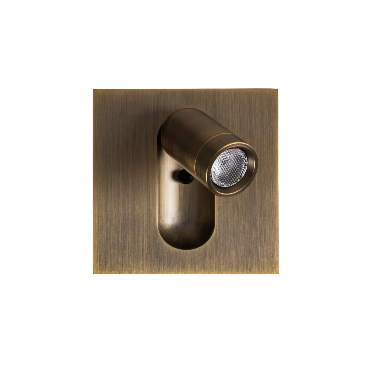 Applique Bronz teinte bronze vue de face spot orienté laissant voir sa lentille LED
