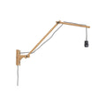 Applique murale Andes à bras articulé en bambou naturel sur fond blanc avec sa platine son câble noir et sa douille E27 sans abat-jour