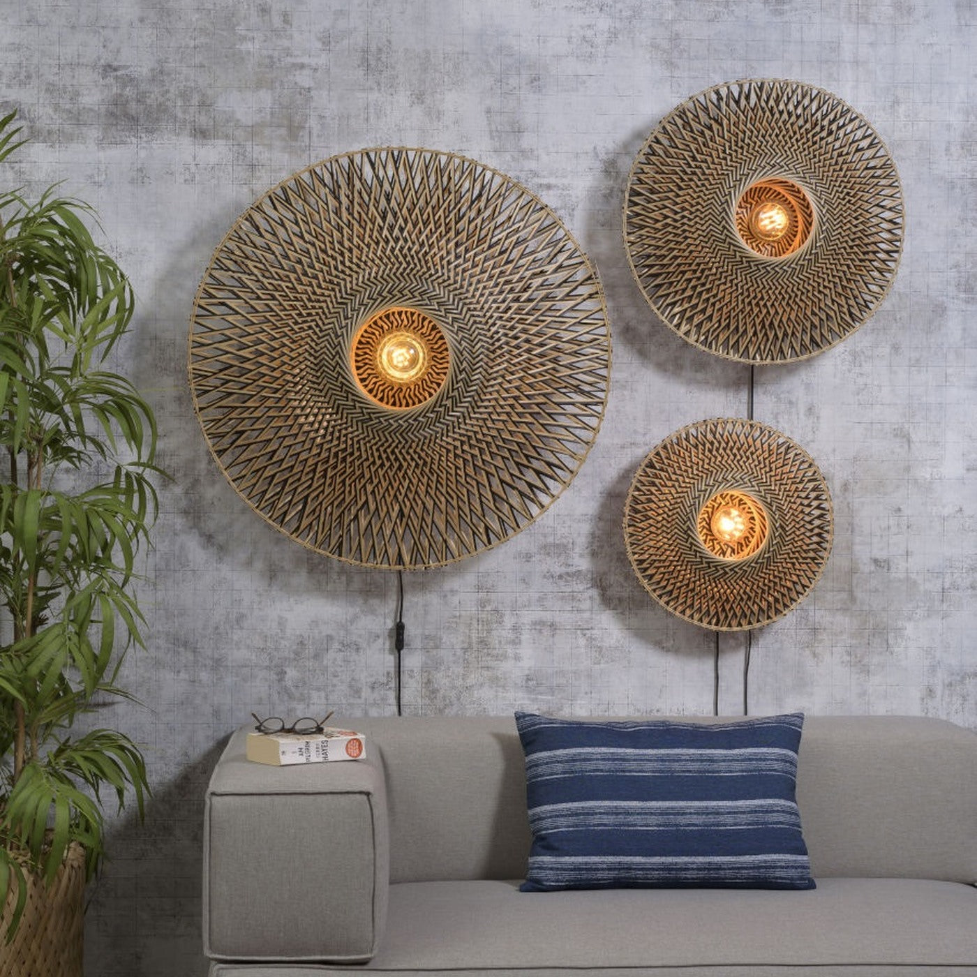 Applique murale Bali bambou naturel et noir 44 cm E27, vue 3