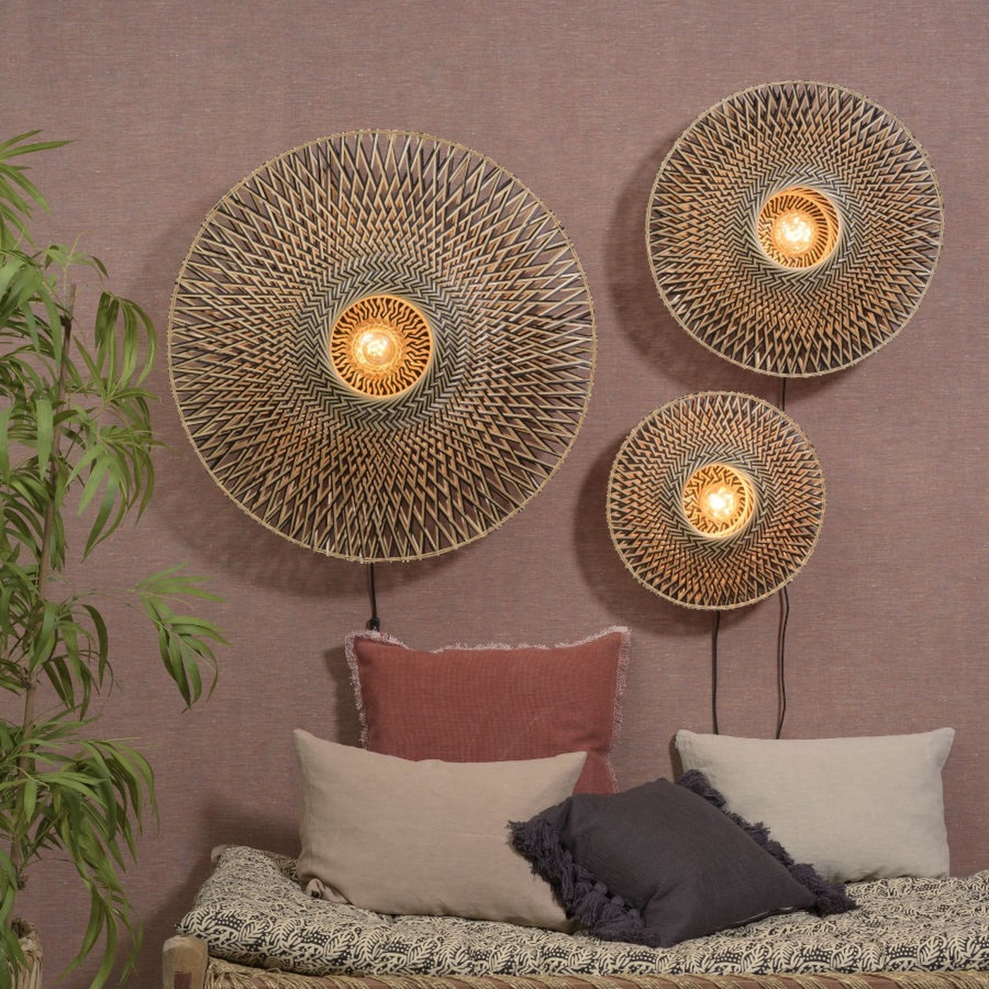 Applique murale Bali bambou naturel et noir 44 cm E27, vue 5