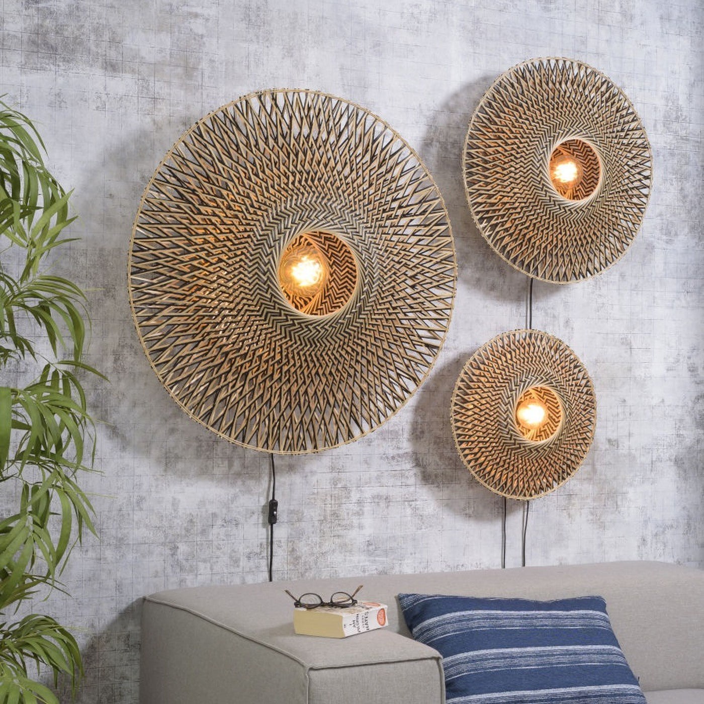 Applique murale Bali bambou naturel et noir 60 cm E27, vue 6