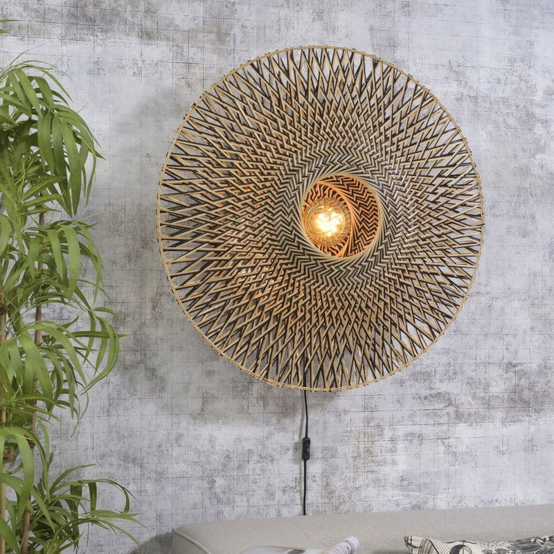 Dimensions Applique murale Bali bambou naturel et noir 87 cm E27