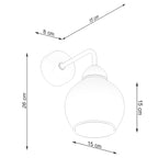 Schéma coté applique Alino hauteur 26 cm saillie 15 cm platine 8 cm globe de 15 cm