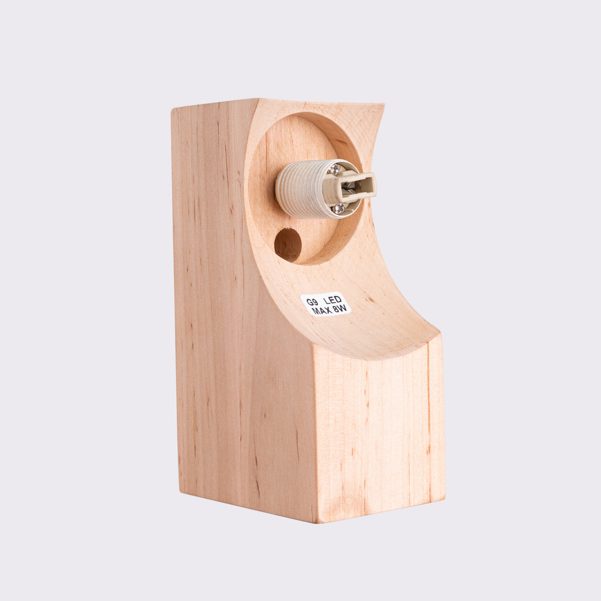 Bloc de bois de l'applique Bulbo sans son globe avec la douille G9 et l'étiquette LED 8 W maximum