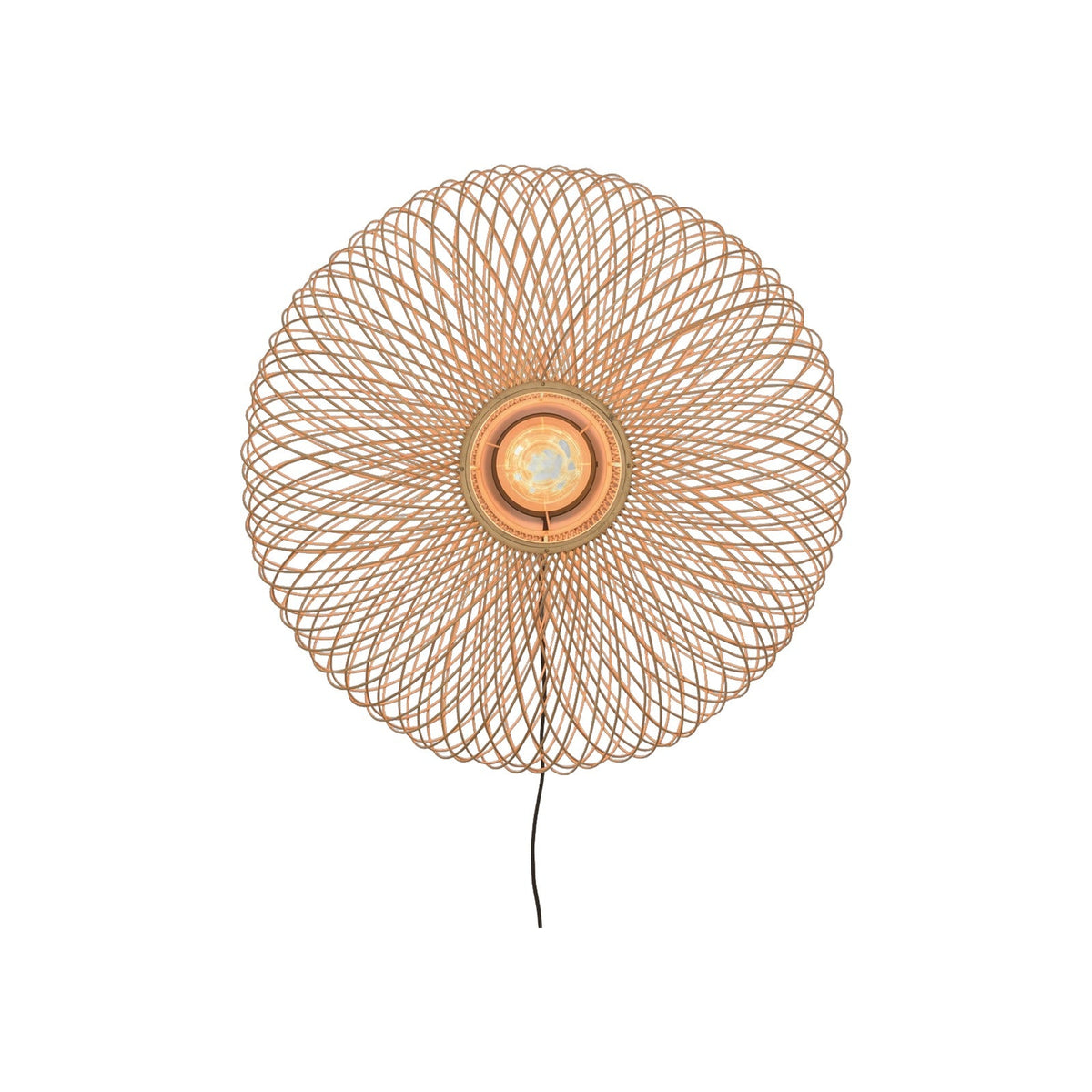 Applique murale Cango bambou naturel 60 cm en rosace allumée vue détourée