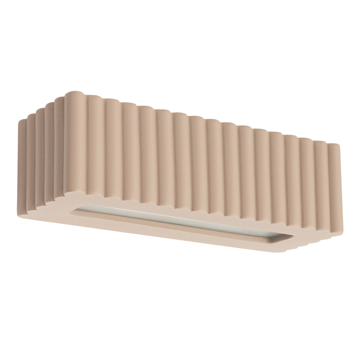 Applique murale Rigata en céramique taupe vue de trois quarts sur fond neutre