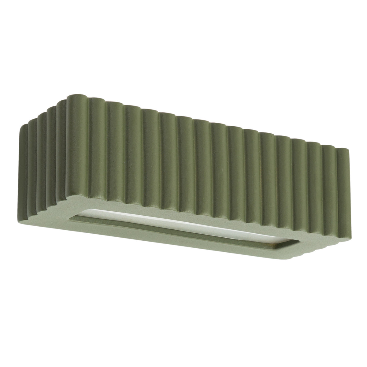 Applique murale Rigata en céramique vert olive vue de trois quarts sur fond neutre