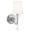 Applique murale Charlotte chromée à bras en volute avec abat-jour en tissu blanc et pampille de verre
