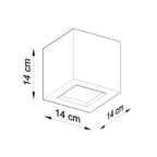 Schéma coté applique murale cube Leo hauteur 14 cm largeur 14 cm profondeur 14 cm