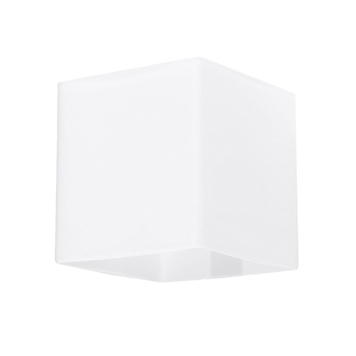 Applique murale Rico cube en verre opale blanc vu de trois quarts avec son ouverture en bas