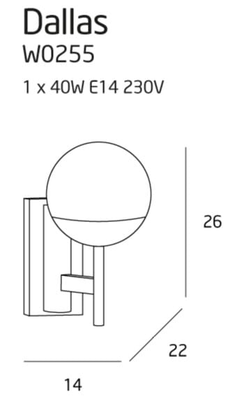 Dimensions Applique murale Dallas noire E14
