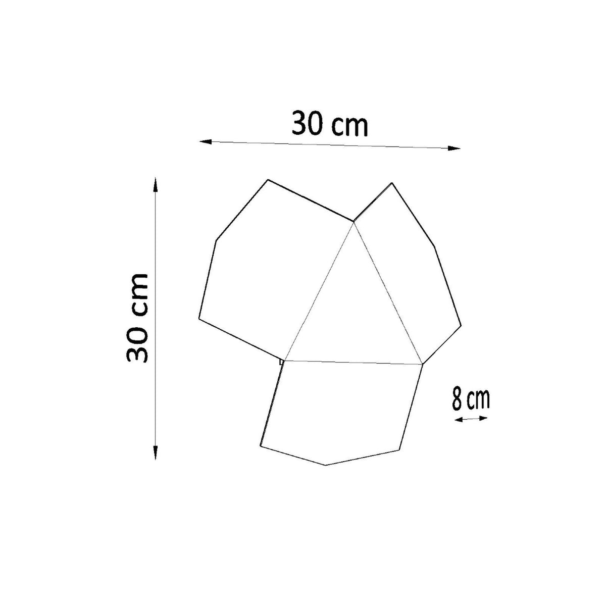 Schéma coté de l'applique Tre largeur 30 cm hauteur 30 cm saillie 8 cm