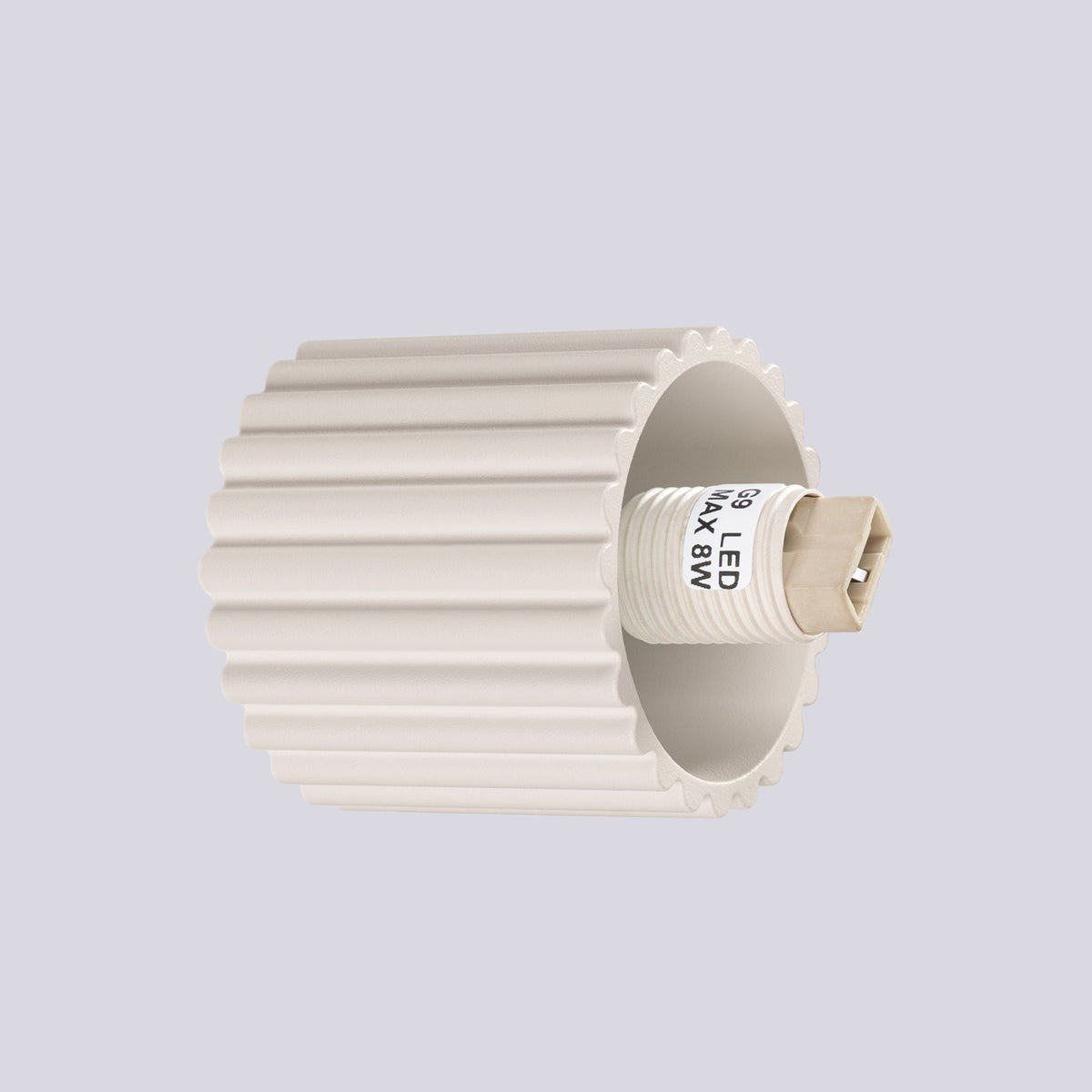 Culot cannelé laque beige sans sa boule avec la douille G9 marquée LED 8 W maximum