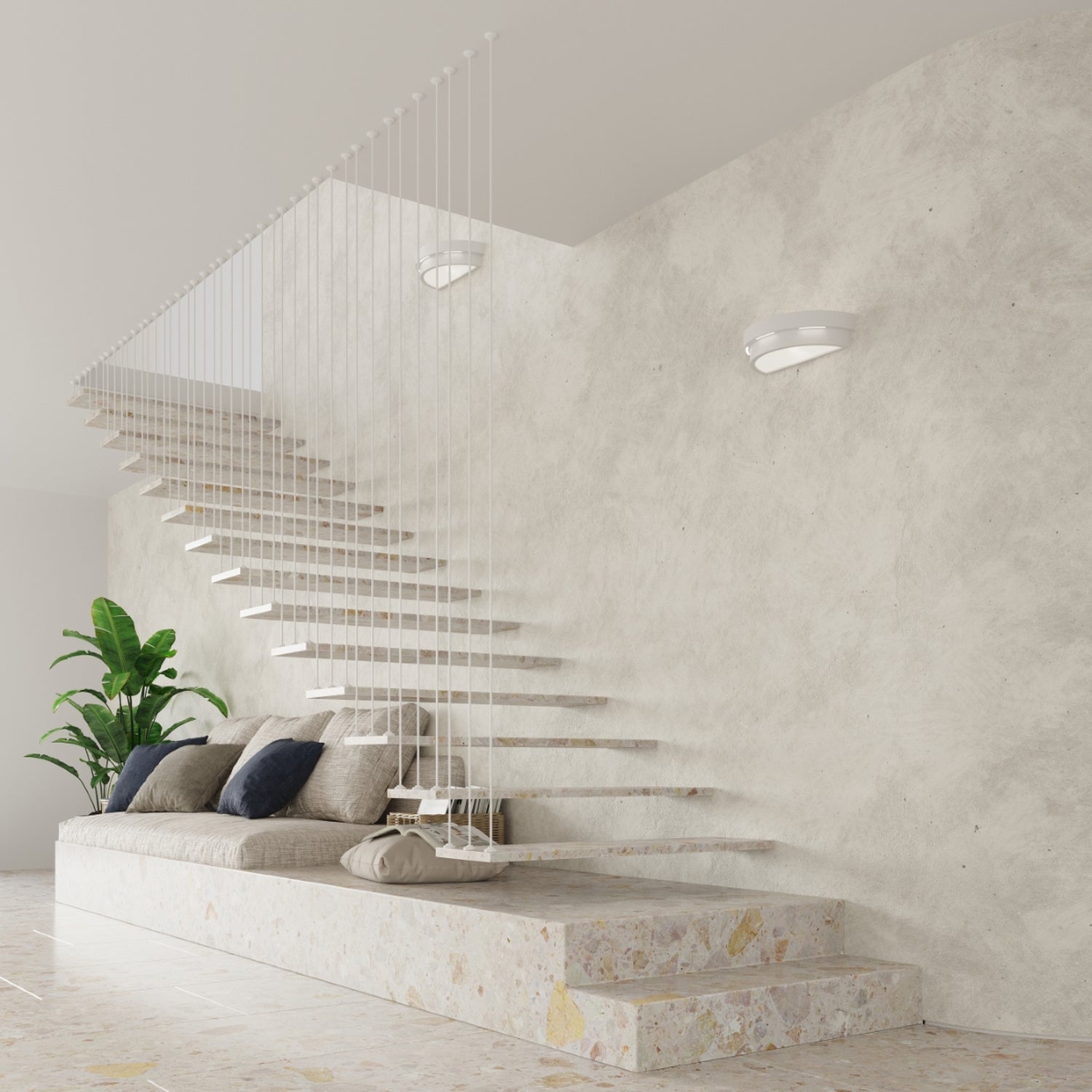 Applique murale Helios céramique blanche détail de la lumière