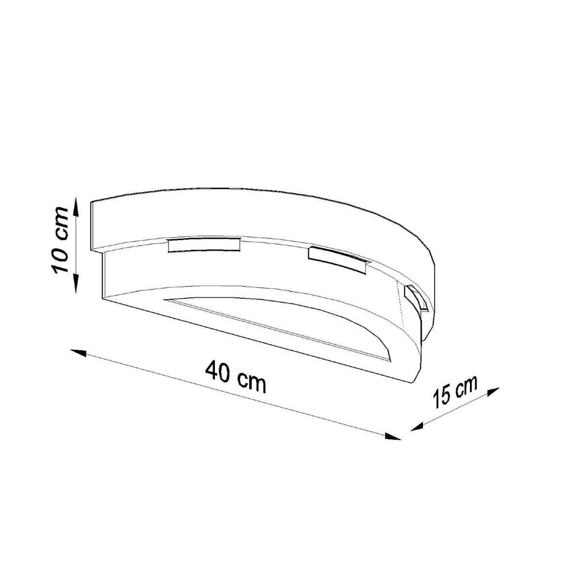 Schéma coté de l'applique murale Helios largeur 40 cm hauteur 10 cm profondeur 15 cm