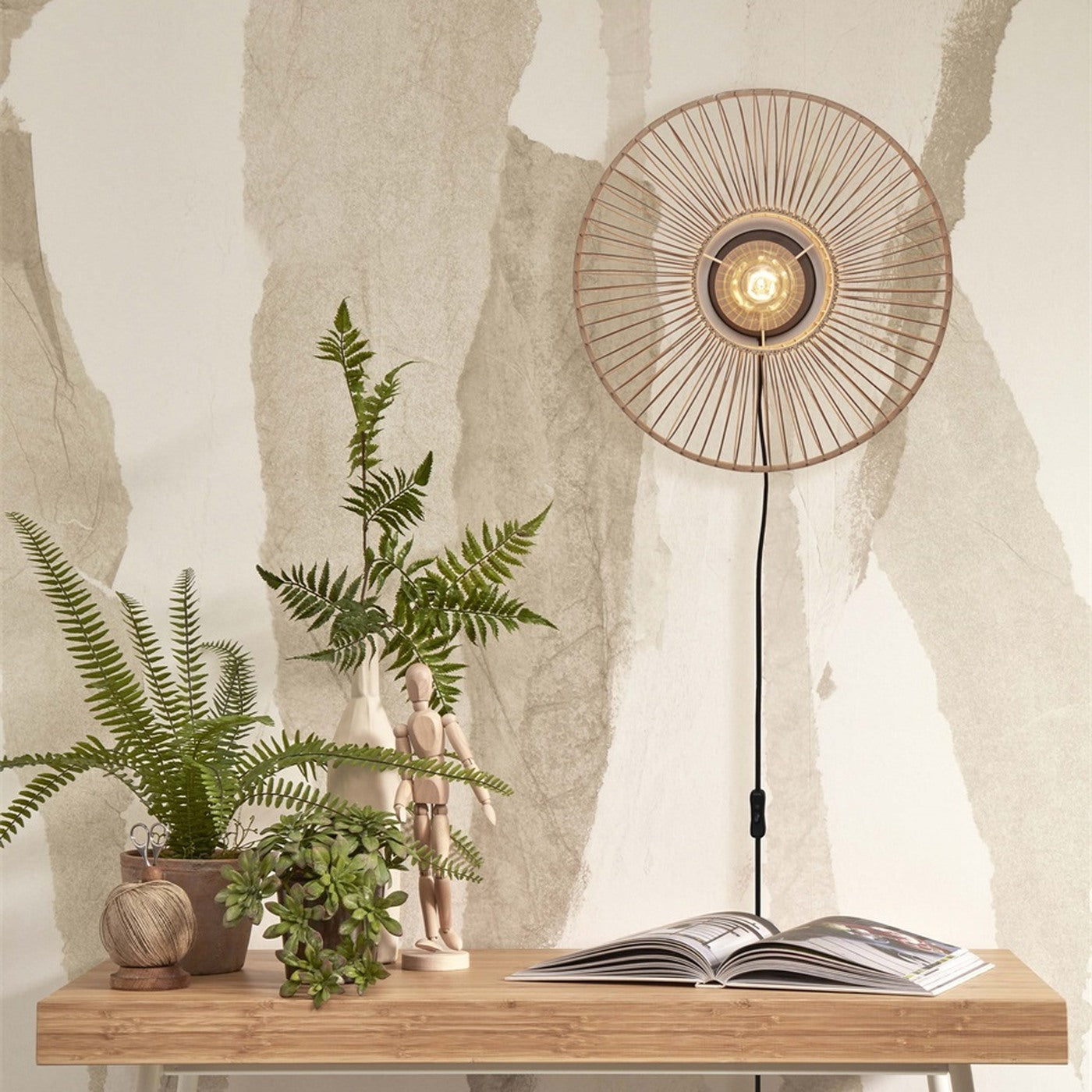 Applique murale Hokkaido bambou naturel 38 cm E27, vue 2