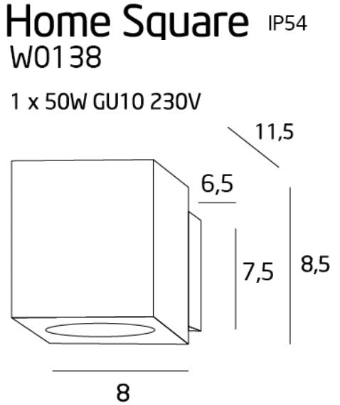 Dimensions Applique murale Home Square blanche GU10
