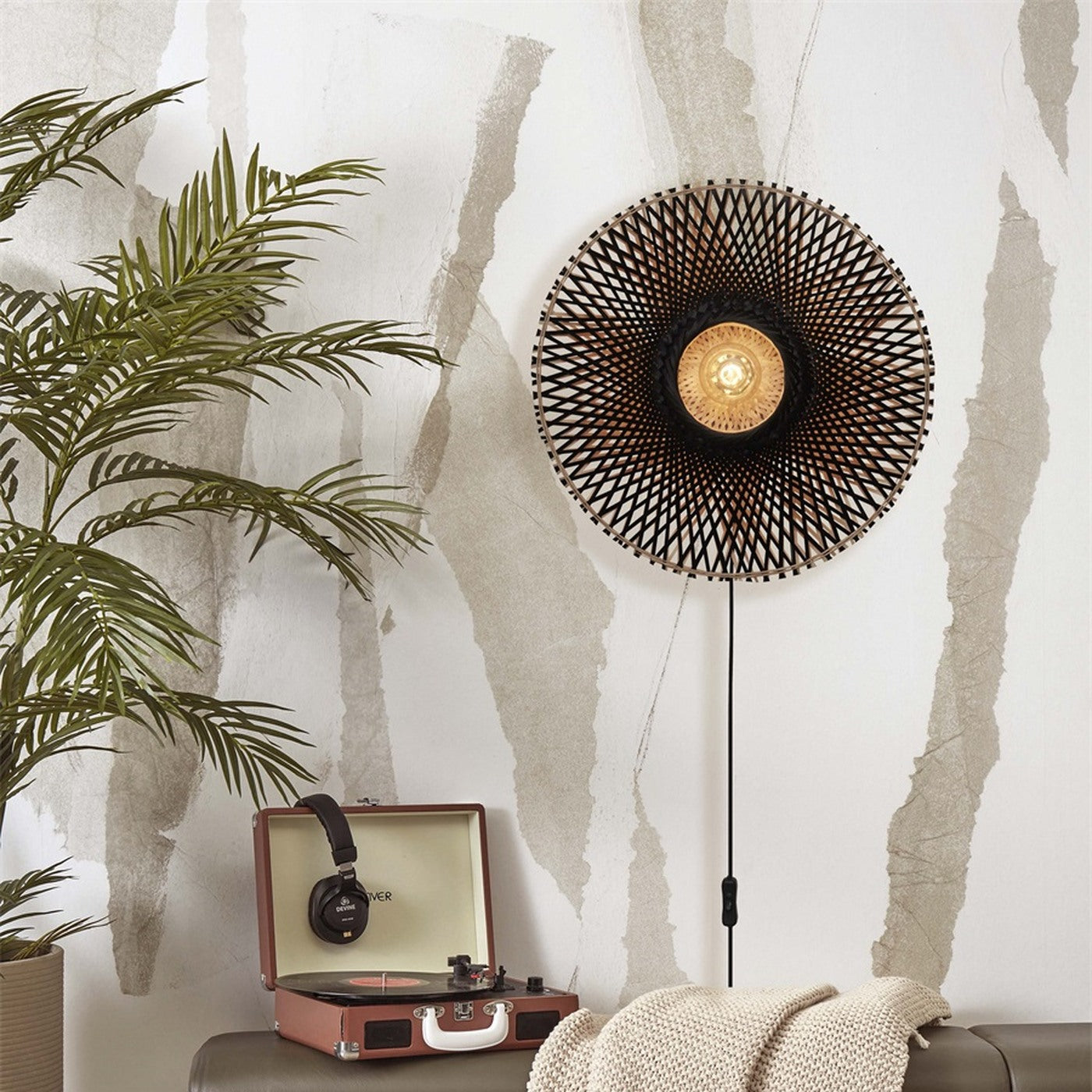Applique murale Kalimantan bambou noir 60 cm E27, vue 6