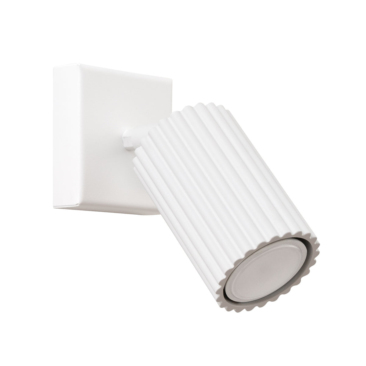Applique murale Karbon spot cannelé blanc, platine carrée et corps orientable en aluminium